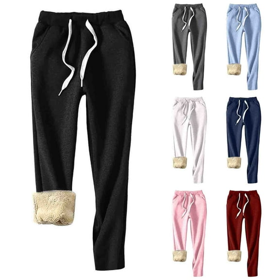 Bovxnpu Fall Womens Pants Plus Size, Women Winter Warm Thick Leggings Drawstring Fleece Lined Stretchy Soft Thermal Pants High Waist Tights XL