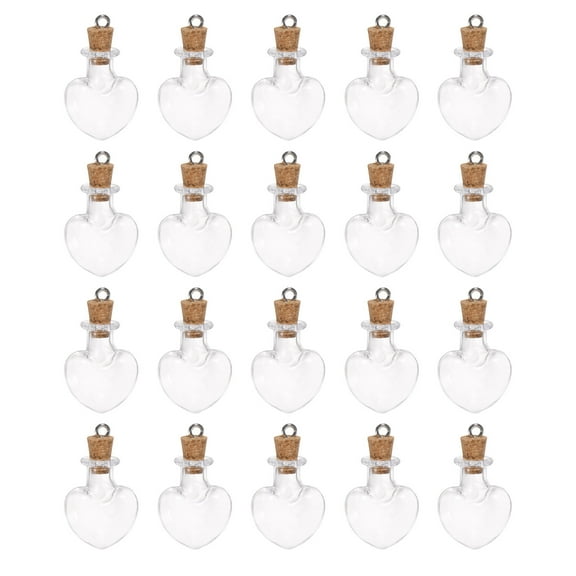 Mini Glass Bottles with Cork Peach Heart Shape Wishing Bottle with Ring, 20 Pieces