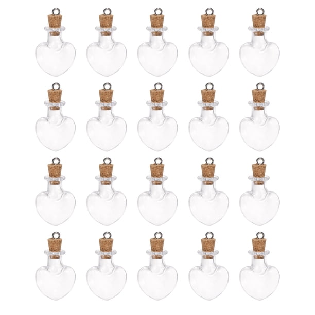 20uds Mini Vidrio Botellas con Corcho Tapones Melocotón Corazón Forma Pequeños Vidrio Frascos Transparentes Claras Deseos Botellas con Anillo para DIY Arte Manualidades Fiesta