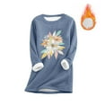thumbnail image 2 of FAVIPT Women's Fleece Lined Sweatshirts Long Sleeve Round Neck Soft Underwear Sherpa Winter Thicken Wool Warm Tees Floral Print Casual Loose Tops Blue,XL, 2 of 3
