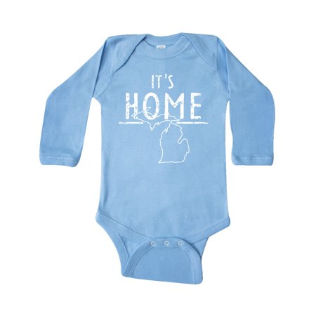 

Inktastic It s Home- State of Michigan Outline Distressed Text Gift Baby Boy or Baby Girl Long Sleeve Bodysuit