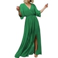 thumbnail image 4 of SAYOO Vestido de playa de impresión de Flores femeninas de verano Bohemia lado del vestido de Bohemia 3/4 manga elegante envuelto v collar SAYOO moda, 4 of 6