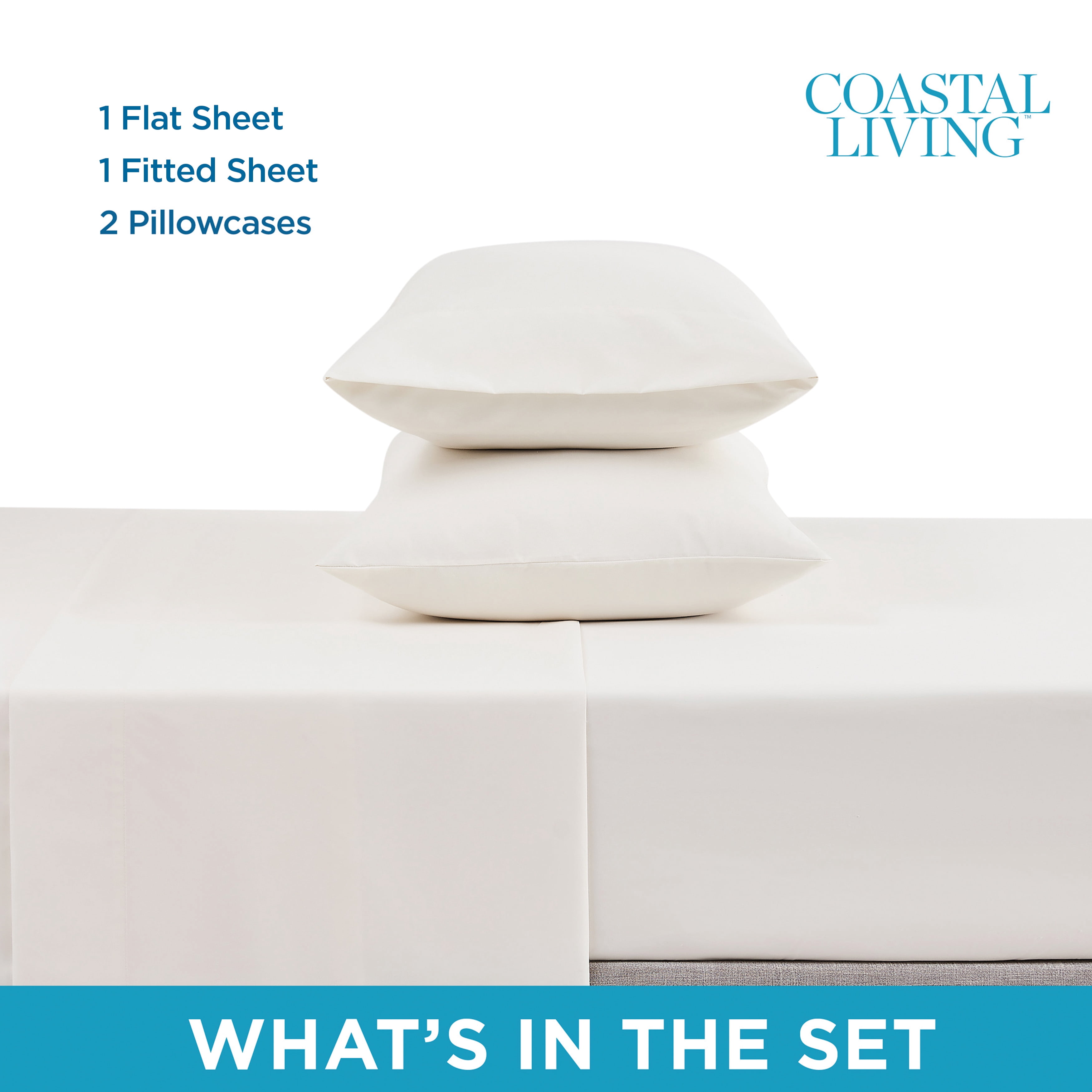 Coastal Living 4-Piece White Soft Brushed Microfiber Luxury Cooling Sheet Set, King