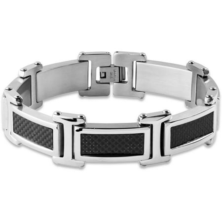 Crucible Stainless Steel Black Carbon Fiber Link Bracelet