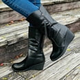 thumbnail image 4 of Tao Tao Mid Calf Boots For Women,Waterproof Leather Wedge Heels Boots Zipper Easy On Boots Classic Motorcycle Boots Comfy Calf Wide Width Winter Walk Shoes Black 39, 4 of 9