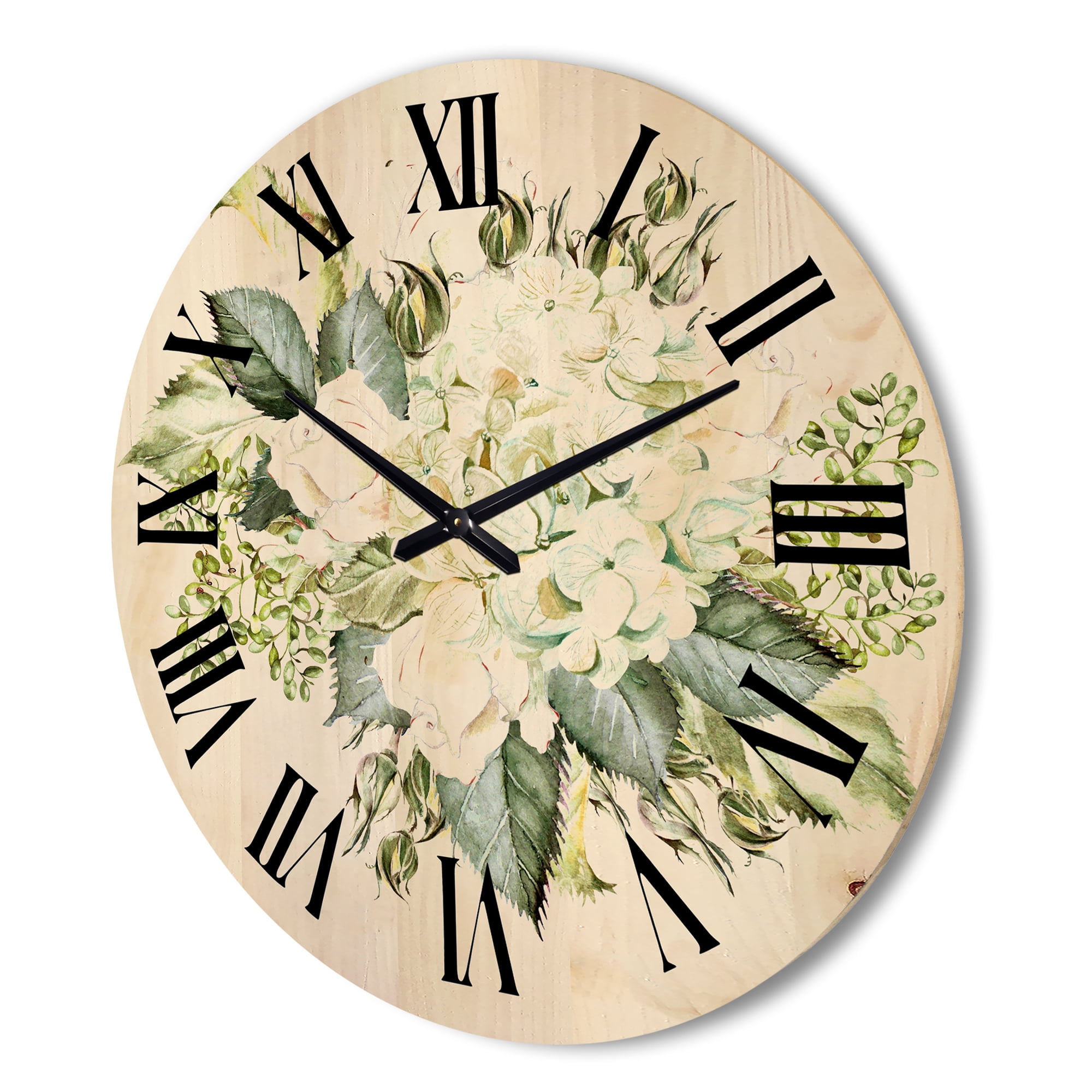 Designart 'Beautiful Bouquet With Roses and Hudrangea' Farmhouse Wood Wall Clock