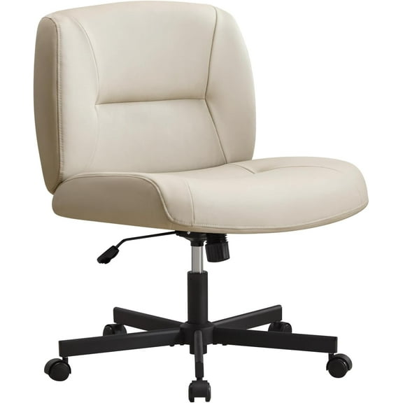 NALYL Criss Cross Chair with Wheels, Wide Mid-Back Criss Cross Legged Chair Computer Desk Chair Height Adjustable Home Office Desk Chair for Bedroom Living Room, Office, Grey, PU