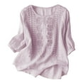 thumbnail image 4 of T-Shirts pour Femmes Col Rond Brodé Floral T-Shirt d'Été Quotidien avec Design de Couleur Pure Tee-Shirt Femme Rose TG, 4 of 4