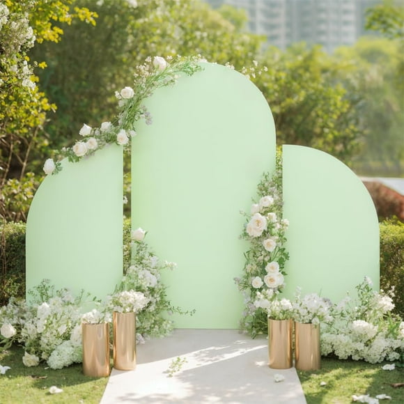 Ensemble de 3 Supports d'Arche, Housse d'Arche de Mariage, Toile de Fond Extensible à Double Face avec Sommet Rond et Demi-Lune pour Fêtes d'Anniversaire, Baby Showers, Banquets - 5 Pieds, 7.2 Pieds, 5 Pieds Blanc