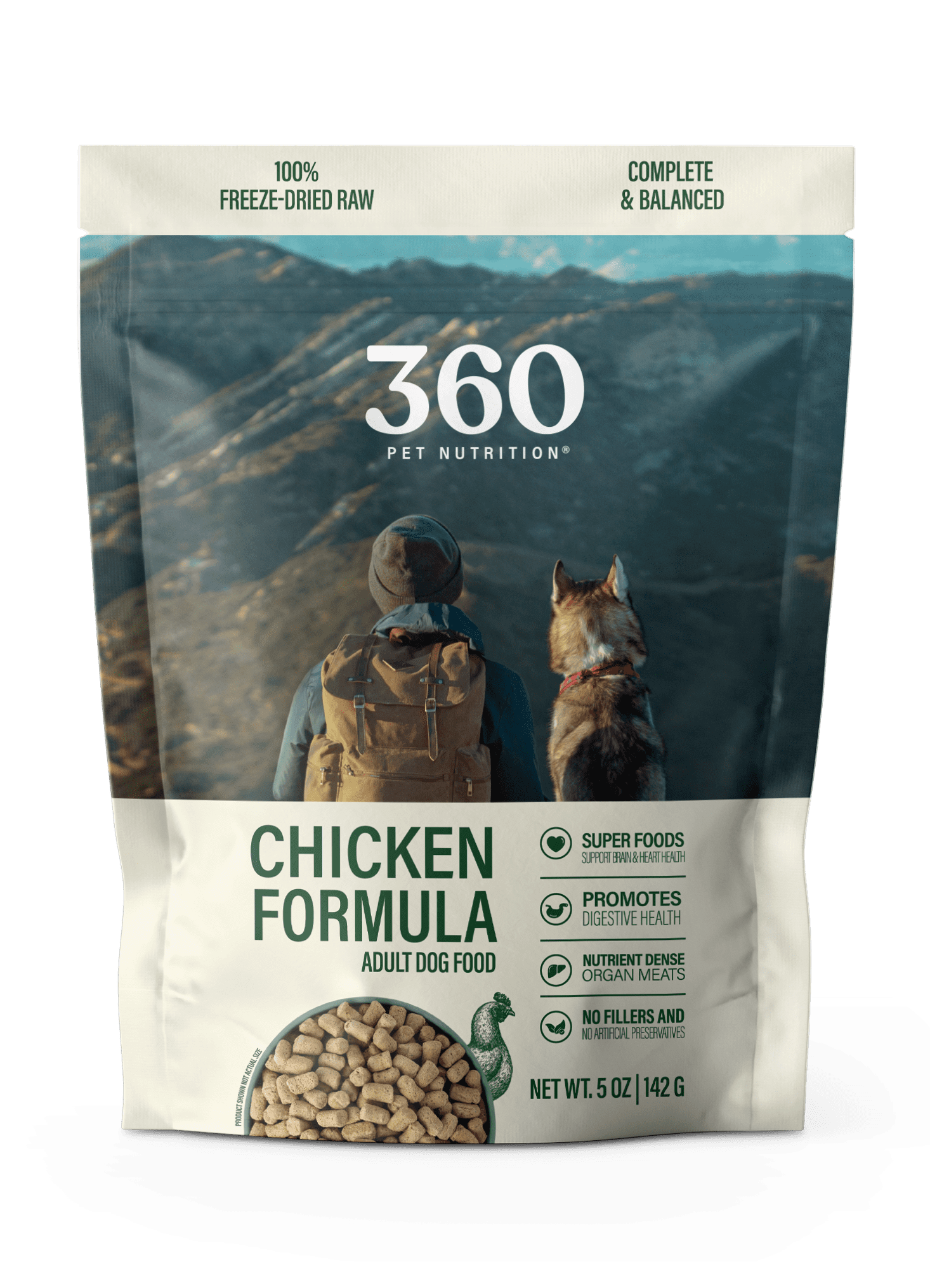 (6 pack) 360 Pet Nutrition Chicken Flavor Freeze Dried Dog Food, 5 oz. Bag