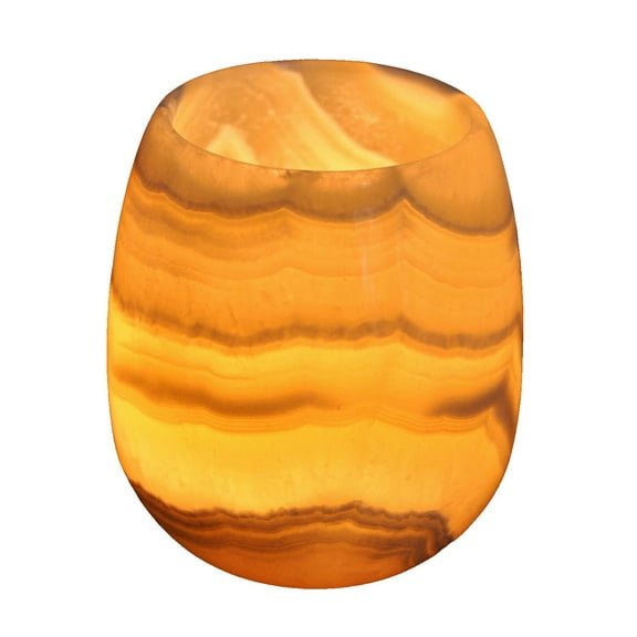Single Alabaster Candle Holder - Egyptian Tealight and Votive Candles Holders with Amber Glow for Home Décor Natural Stone Soothing Tranquil Aurora