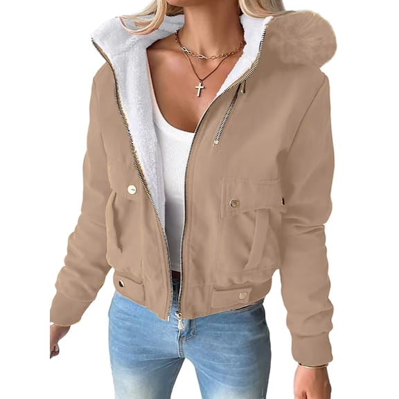 Women'S Parka Coat Plus Size Winter Warm Fleece Lined Anoraks Thicken Hooded Outerwear Khaki XL