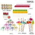 thumbnail image 1 of paquete de 70 decoraciones para cócteles, que incluyen sombrilla para bebidas, agitador, pajita y palo de fuegos artificiales para decoración de comidas y bebidas en fiestas en la playa, 1 of 5