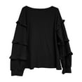 thumbnail image 4 of Abcnature Women V-neck Ruffled Lantern Sleeve Splicing Solid Fashion Casual Blouse Plus Size Tops for Ladies Autumn Winter Casual Loose Tunic Blouse Black L, 4 of 6