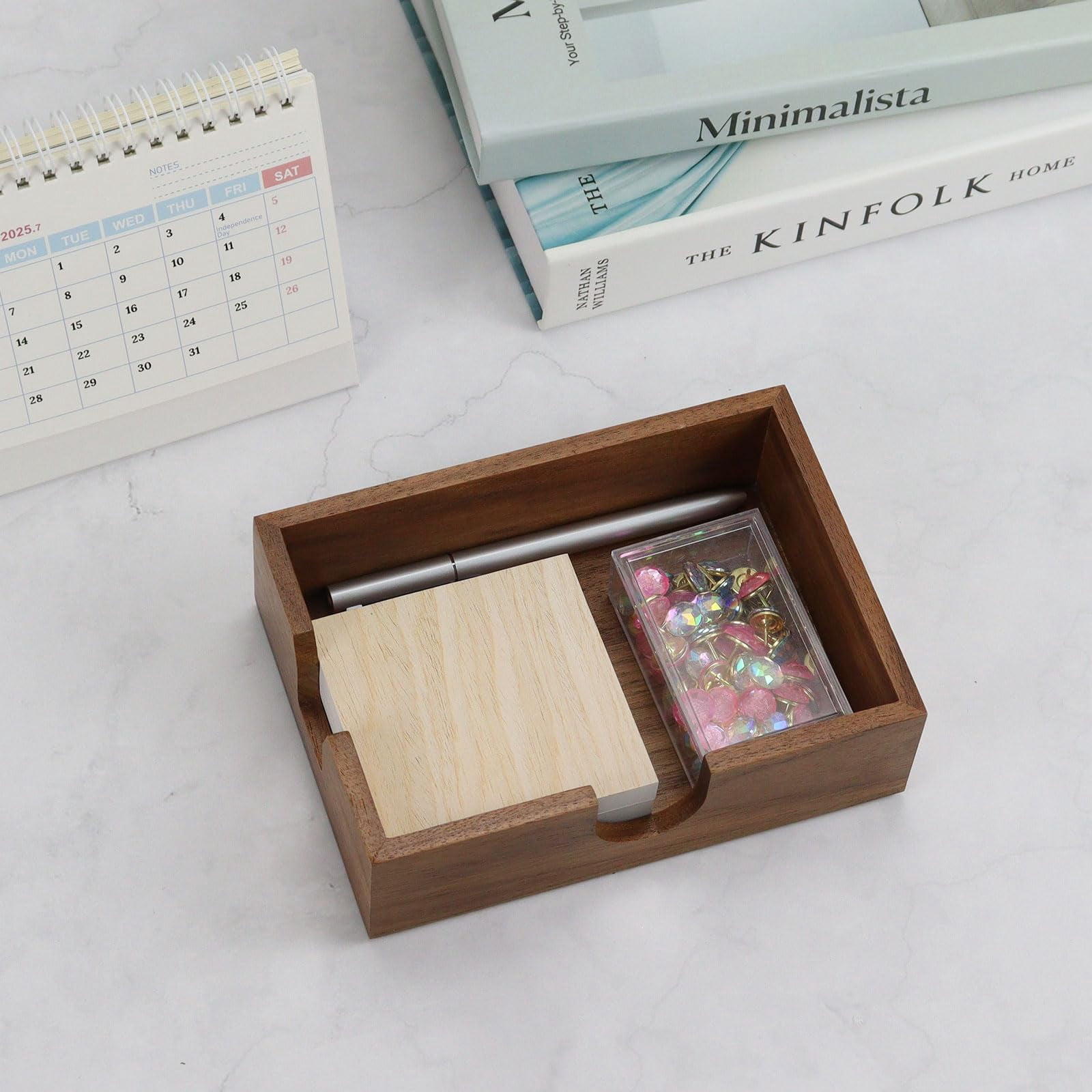 Multibey Walnut Sticky Note Holder - Durable Wood Desk Organizer for Home, Office & Study, Stylish Adhesive Note Stand for Daily Notes, Reminders & Decor