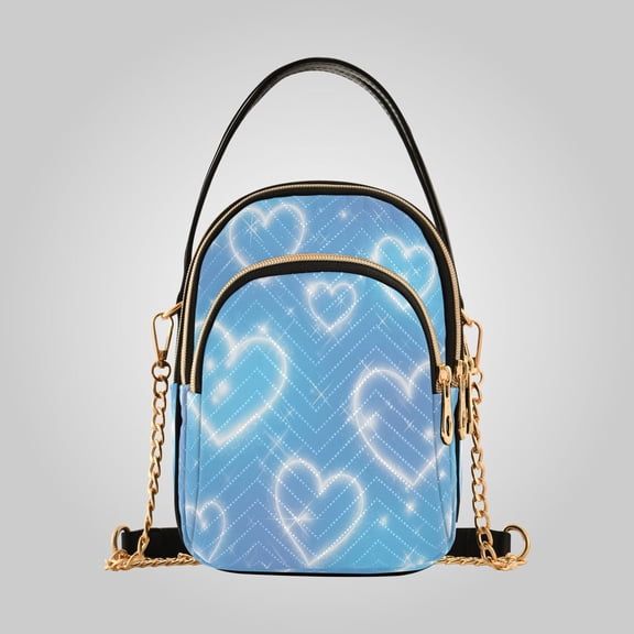 Women's Leather Handbag Crossbody Bag, Leather Purse with Detachable Chain & Multi Zipper Pockets Blue Diamond Heart Shower