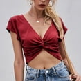thumbnail image 2 of Mittory Women's Twist Front V Neck Short Sleeve T Shirt Tie Backless Solid Crop Tops, 2 of 5