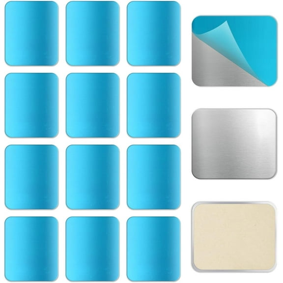 Tutuviw 12Pcs Under Cabinet Light Magnetic Strip,Adhesive Metal Magnetic Strips for Under Counter & Cabinet Lighting,Universal Replacement Sticky Magnet Sheets Backing (Rectangle, 2.6x1.8In)