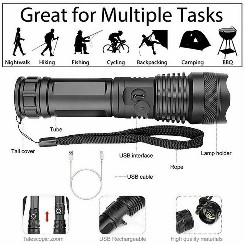 Fylivore Rechargeable Flashlight,100000 High Lumens Powerful Super Bright Portable LED Lighting Tactical backpacking hiking Gear Linterna Camping