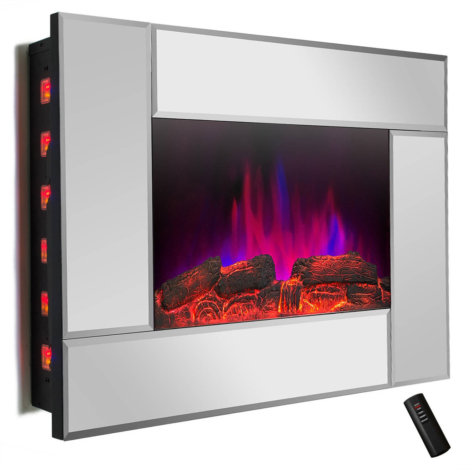 AKDY FP0050 36" 1500W Wall Mount Electric Fireplace Heater with Tempered Glass, Pebbles, Logs and Remote Control, Mirror - image 2 of 14