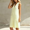 thumbnail image 6 of Women's Striped Sleeveless Romper V-Neck Button-Down Loose-Fit Casual Summer Jumpsuit with Pockets Yellow S(S), 6 of 7