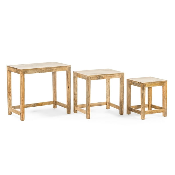 Noble House Corneu Mango Wood Handcrafted Side Tables Set Of 3 Natural Com Noble House Corneu Mango Wood, Mosier Transitional Console Table