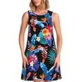 thumbnail image 1 of Easygdp Tropical Palm Leaves para Vestido Transpirable de Mujer, Vestido Suelto de Manga Corta con Pliegues y Bolsillos para el Verano, 1 of 7