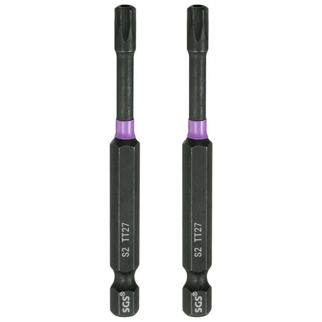 Uxcell 2pcs TT27 Torx Impact Screwdriver Bit 1/4" Hex Shank 3" Long Magnetic with Hole