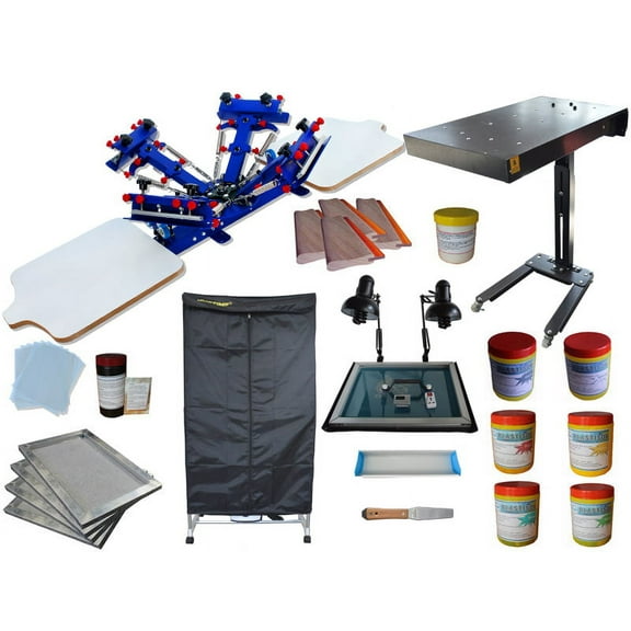 Techtongda 4 Color Screen Printing Press Kit Flash Dryer Exposure Drying Oven DIY Materials #006943