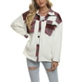 thumbnail image 2 of chouyatou Women's Casual Long Sleeve Sherpa Fleece Spliced Plaid Flannel Shirt Jacket Shacket Coat, 2 of 4