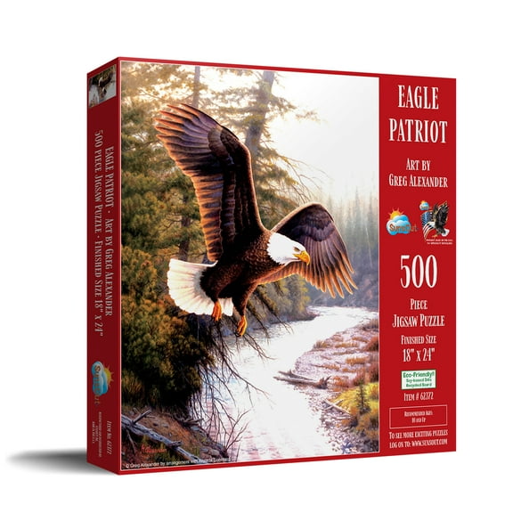 SUNSOUT INC - Eagle Patriot - 500 pc Jigsaw Puzzle by Artist: Greg Alexander - Finished Size 18" x 24" - MPN# 62372