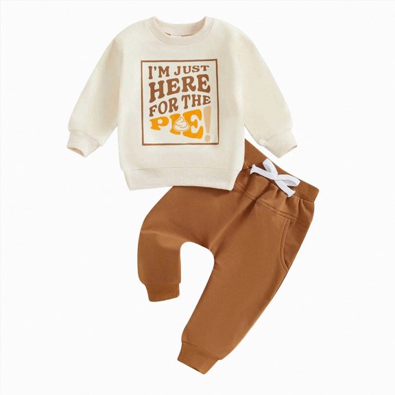 HFHAPW Baby Boy Clothes Funny Letter Print Long Sleeve Sweatshirt Pullover Tops Joggers Pants Set Toddler Fall Winter Outfits 0 6 12 18 Months 2T 3T 4T 5T 6T 7T 8T 9T(Beige,6-12 M)