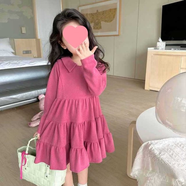 Vestidos casuales de otoño para niñas pequeñas y medianas, estilo magenta, color sólido, manga larga, vestidos de princesa de moda