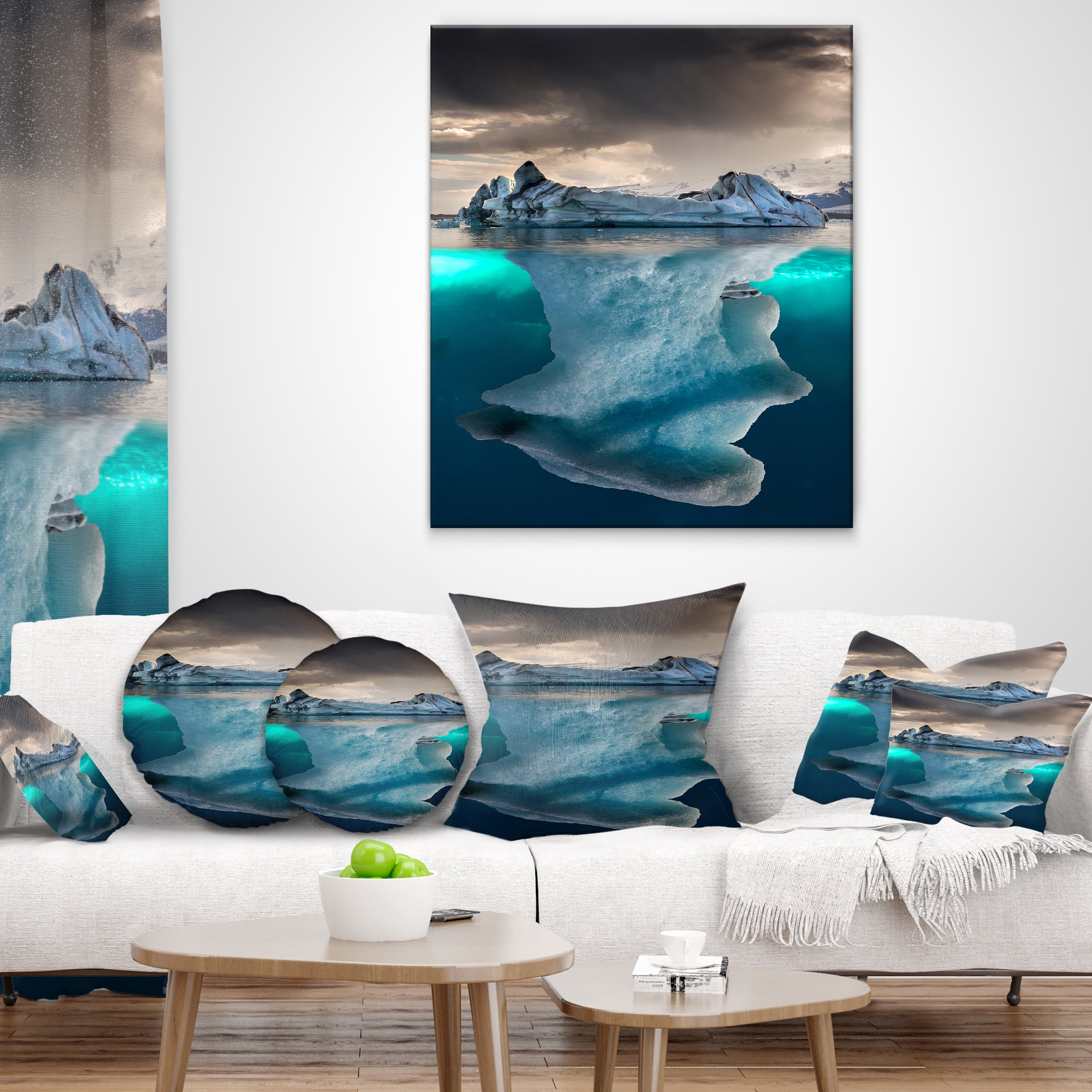 Designart Large Iceberg in Sea - Seascape Photography Throw Pillow - 16x16