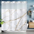 thumbnail image 6 of No Hook Shower Curtain with Snap in Liner, White Marble Gold Stripe Waterproof Bath Curtain Double Layers with See Through Top Window, Modern Minimalist Style Hotel Shower Curtains 72x72in, 6 of 9