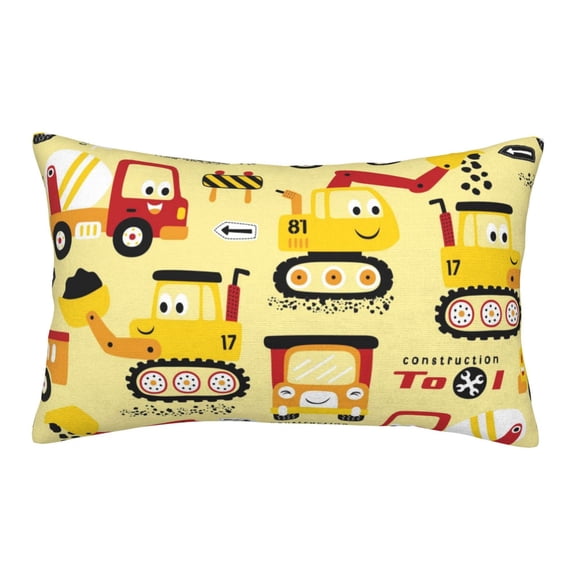 Fuzoiu Funny Construction Vehicles Print Fuzzy Pillowcases, Super Soft Pillow Case Cover with Zipper for Bedroom, Sofa, Couch,Cozy Pillow Shams for All Seasons-14"x20"