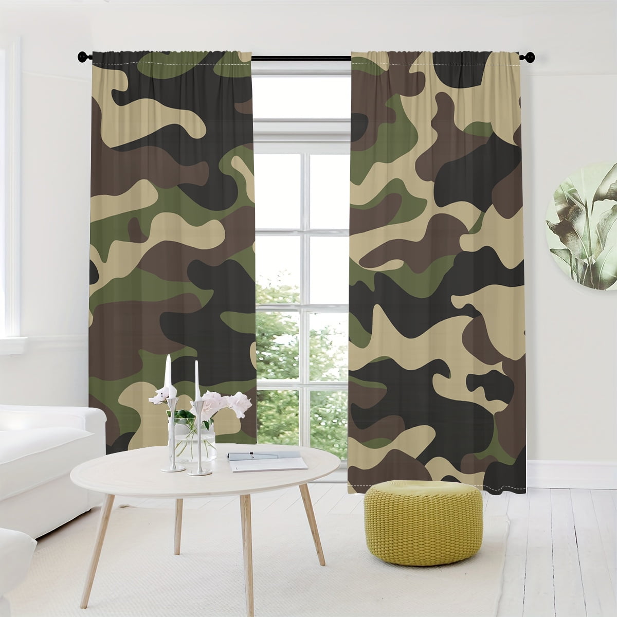 WNOOHIY Army-green Camouflage Bohemian Chic Window Curtains for Bedroom and Living Room, Set of 2 Panels