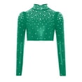 thumbnail image 4 of iixpin Big Girls Hip Hop Streetwear Sparkling Jazz Dance Crop Tops Mock Neck Cheerleading Dancing Clothes Dark Green 8, 4 of 6