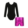 thumbnail image 4 of YIZYIF Kid Girls Gymnastics Ballet Outfit Metallic Dance Leotard Biketard with High-waist Shorts Set for Fitness Workout Rose 6, 4 of 7