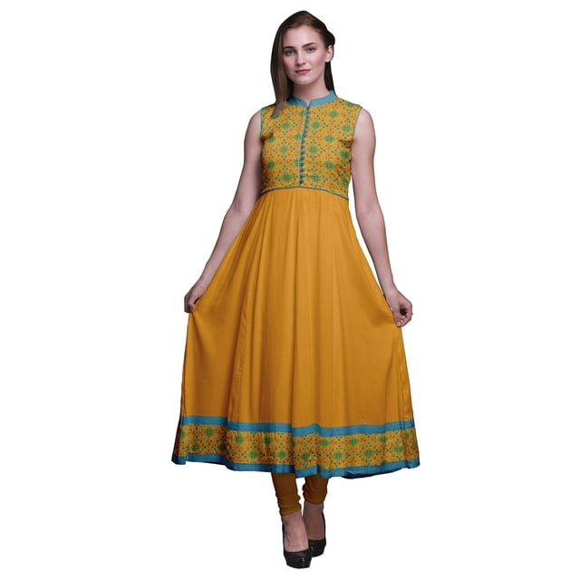 Bimba Honey Orange2 Damassé Kurtis Indiens pour Femmes Anarkali Prêt-à-Porter Uni Robe Imprimée Kurti Indien Moyen