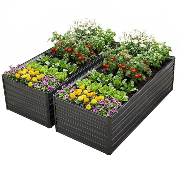 LZBEITEM Galvanized Raised Garden Bed, 2Pcs 6x3x2ft Metal Planter Box Outdoor, Metal Raised Garden Beds for Vegetables,Black