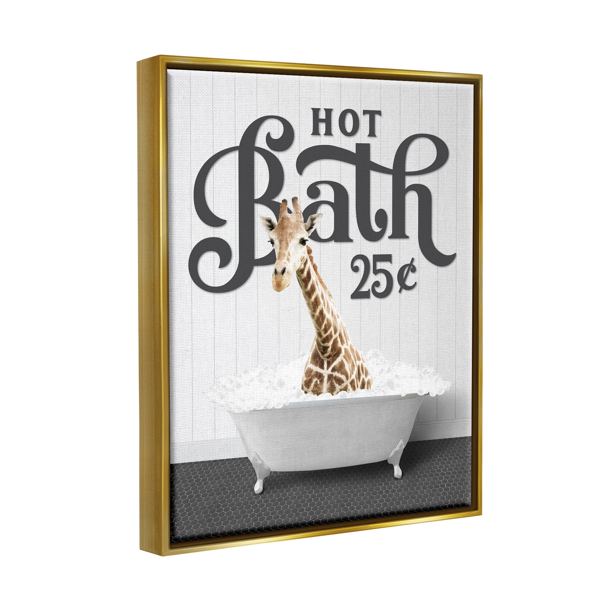 Stupell Industries Vintage Hot Bath Giraffe Animals & Insects Painting Gold Floater Framed Art Print Wall Art, 17 x 21