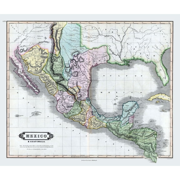 Historic Map - Mexico Guatemala - Lizars 1833 - Vintage Wall Art