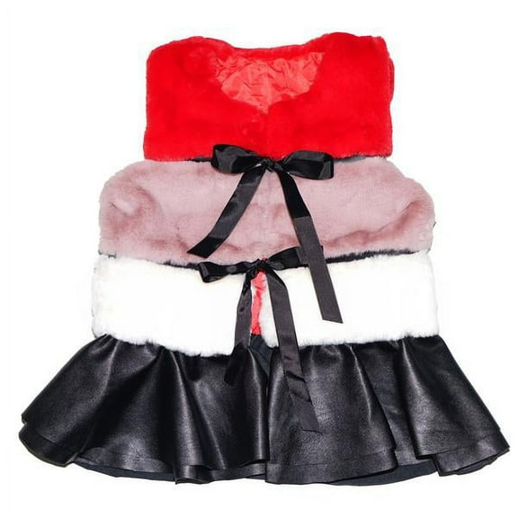 Wenchoice Red & White Stripe Faux Fur Skirted Vest - Girls L(5-6Y)