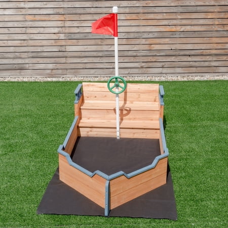 sandbox pirate boat wood bench flag