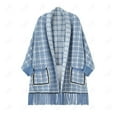 thumbnail image 2 of Cavosen Winter Shawl Wraps for Women Tassel Vintage Plaid Soft Open Front Scarves Versatile Everyday Wear, 2 of 3
