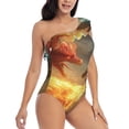 thumbnail image 3 of Sikiie Red And Blue Fire Dragon B Print Women One Piece Swimsuits Tummy Control One Shoulder Bathing Suits Ruffle Swimwear, From S to XXL-Medium, 3 of 6
