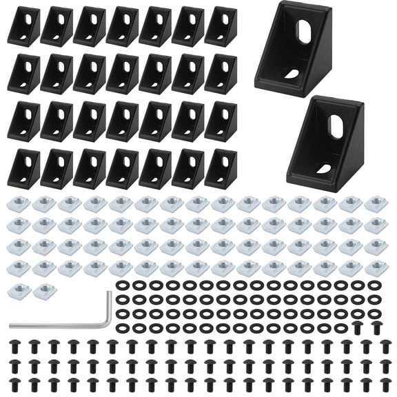 Beaquicy 2028 Series Aluminum Extrusion Profile Connector Kit, 30 Sets Connector Brackets with 1 Wrench, Black