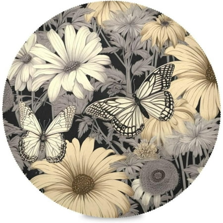 

Tangkunup Vintage Sunflower Butterfly Round Placemats Set of 6 Heat Resistant Washable Polyester Placemats for Kitchen Dining Table Decoration
