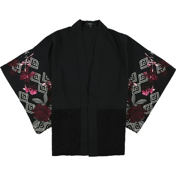 Alfani Womens Open Front Kimono Top Blouse, Black, S/M